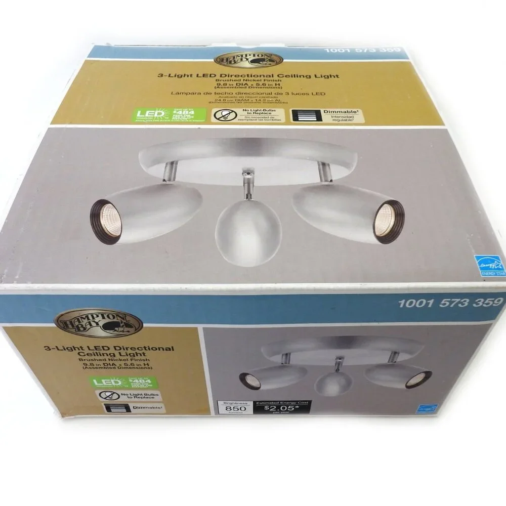 NIB Hampton Bay 3-light Led Directional Ceiling Light Brushed Nickel Dimmable